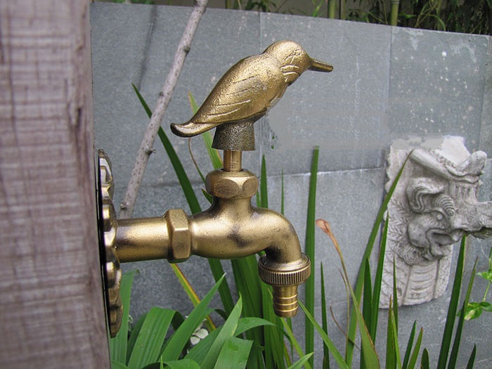 ก๊อกปากสนามทองเหลืองติดผนังน้ำเดี่ยวเย็นรูปนกเสริมฮวงจุ้ยโชคลาภเงินทอง