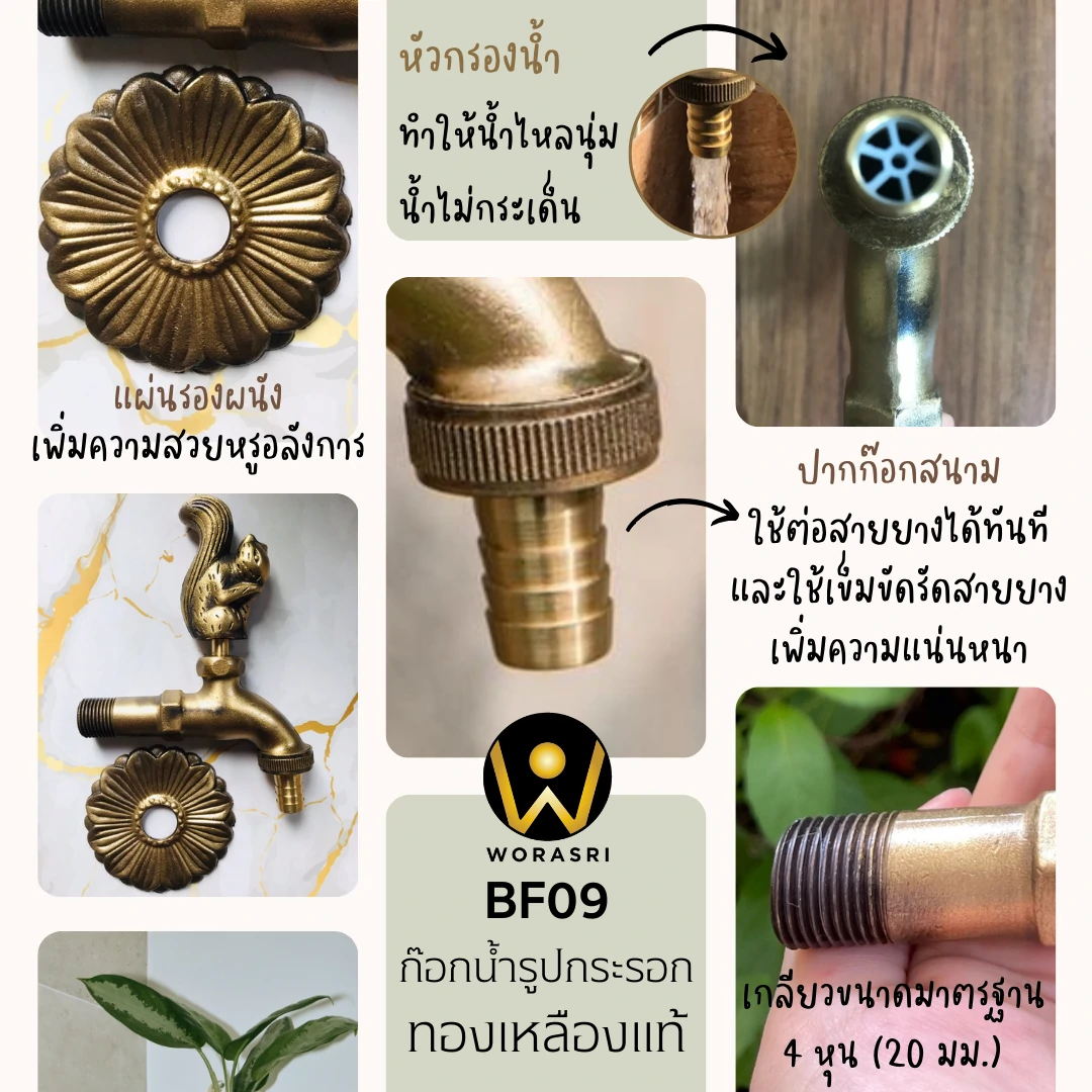 ก๊อกสนามล้างพื้นกระรอก BF09 Squirrel Brass Tap - Image 3