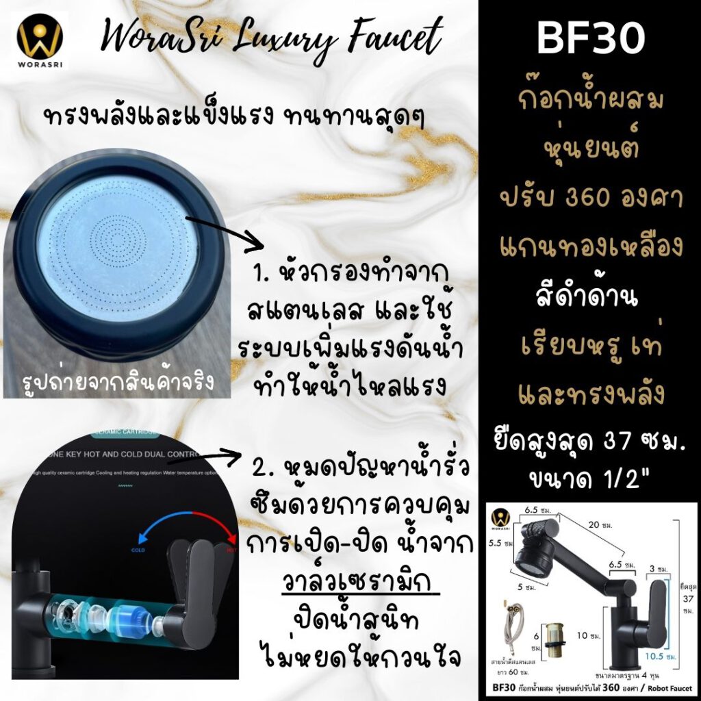 BF30ก๊อกน้ำผสมหุ่นยนต์สีดำด้านหมุน360องศาเรียบหรูเท่มีสไตล์ลอฟท์นอร์ดิค 5