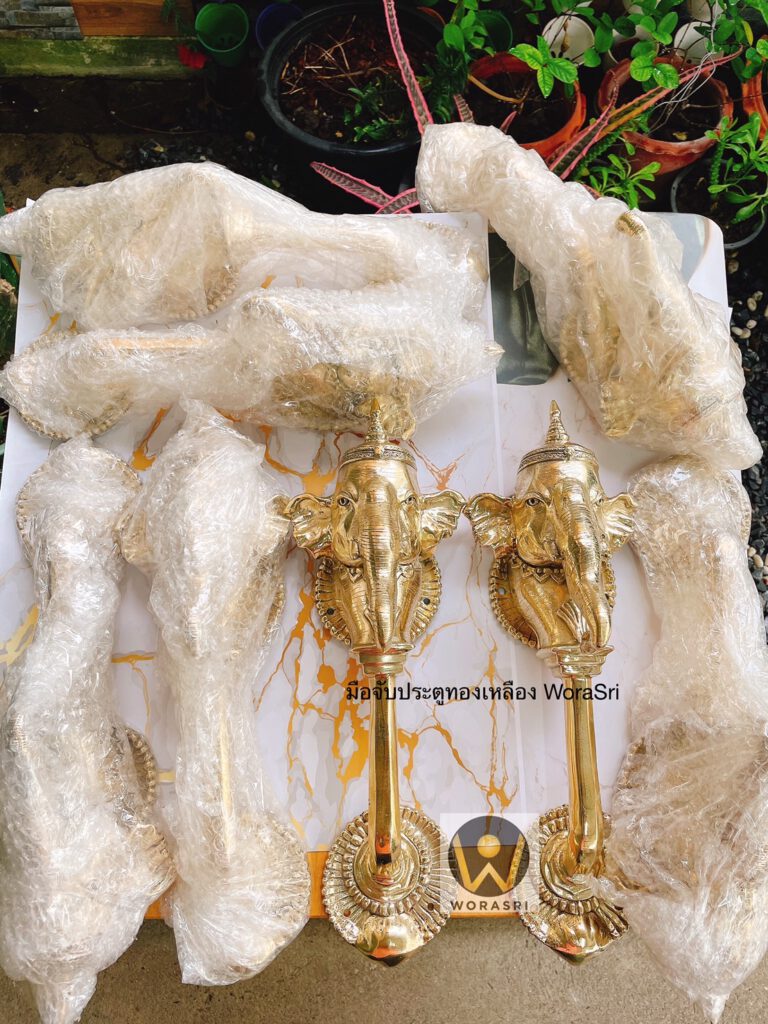 มือจับช้างทองเหลือง หรูหรา โบราณ