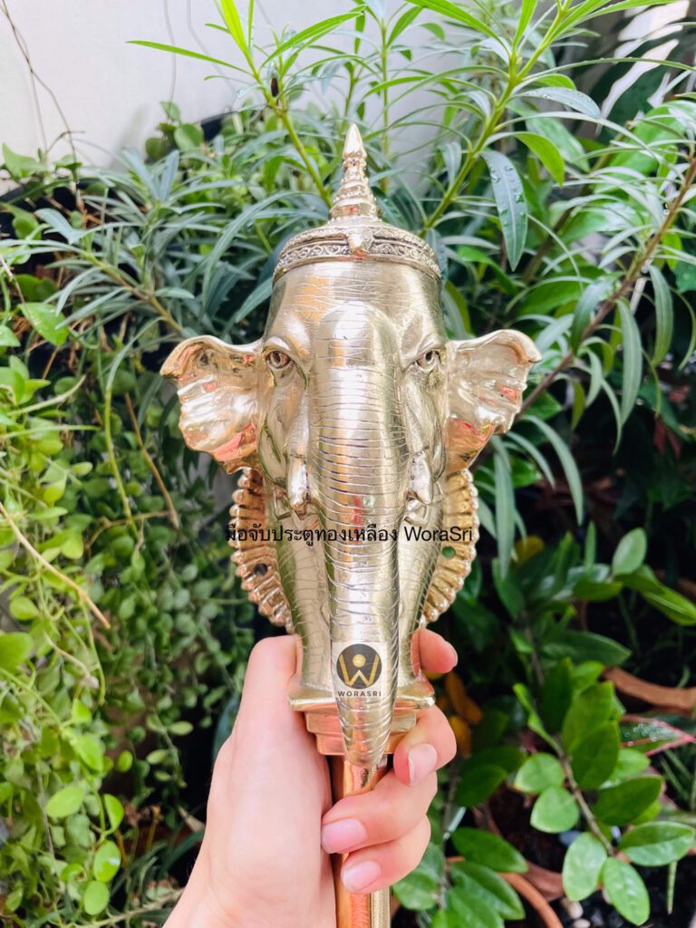 มือจับประตูทองเหลืองโบราณรูปช้างเต็มหัวหรูหรา Ancient Luxury Brass Door Handles 2