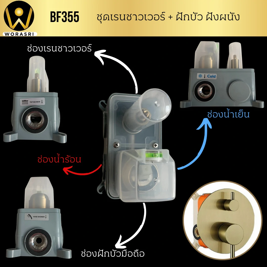 ชุดเรนชาวเวอร์ฝังผนังสีทอง ฝักบัว BF355 รุ่นพรีเมี่ยม Concealed in wall Rain Shower Set - Image 7