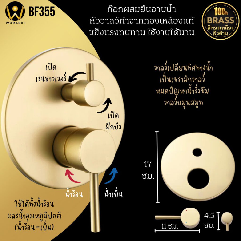 BF355 WoraSri Rain shower set in wall concealed brushed gold 5