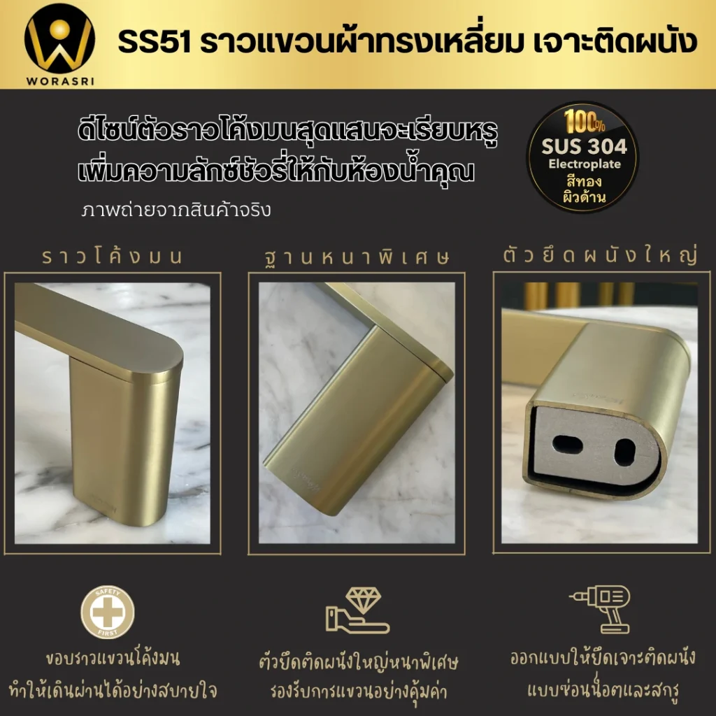 ราวห่วงแขวนชั้นวางเสื้อผ้าเช็ดตัวติดผนังห้องน้ำห้องครัว