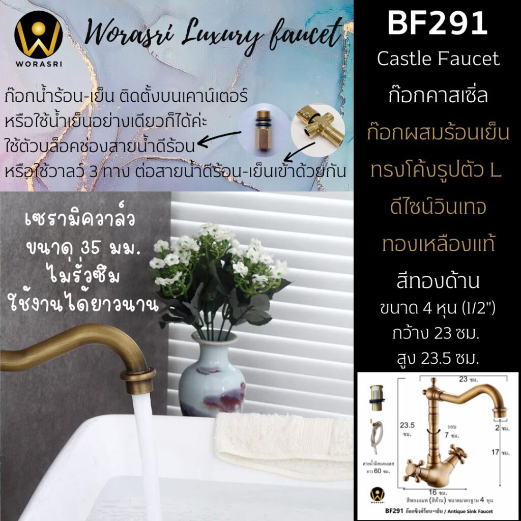 BF291 Castle Double Hot cold faucet vintage antique color 3