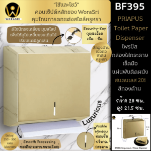 กล่องใส่กระดาษเช็ดมือแผ่นสีทองด้าน ติดผนังห้องน้ำห้องครัว BF395 Golden Tissue box Dispenser