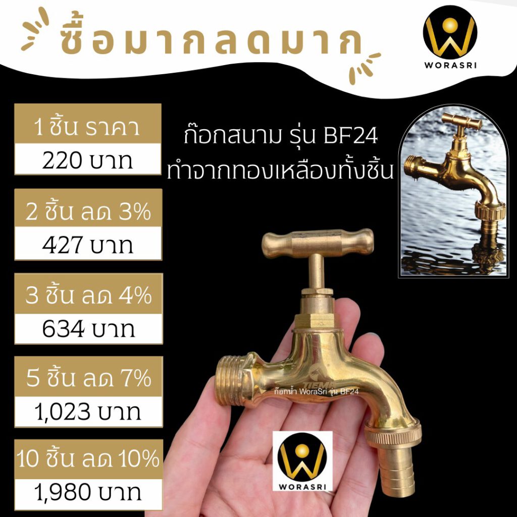 ก๊อกน้ำตกแต่งจัดสวนสนามทองเหลืองแท้โบราณติดผนัง