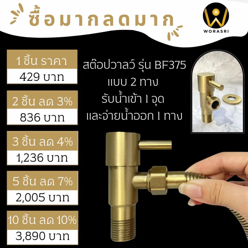 สต๊อปบอลวาล์วชักโครกทองเหลืองเปิดปิดน้ำ1ทางก๊อกฝักบัวเกลียวนอกแบบติดฝังกำแพงผนังสีทอง 