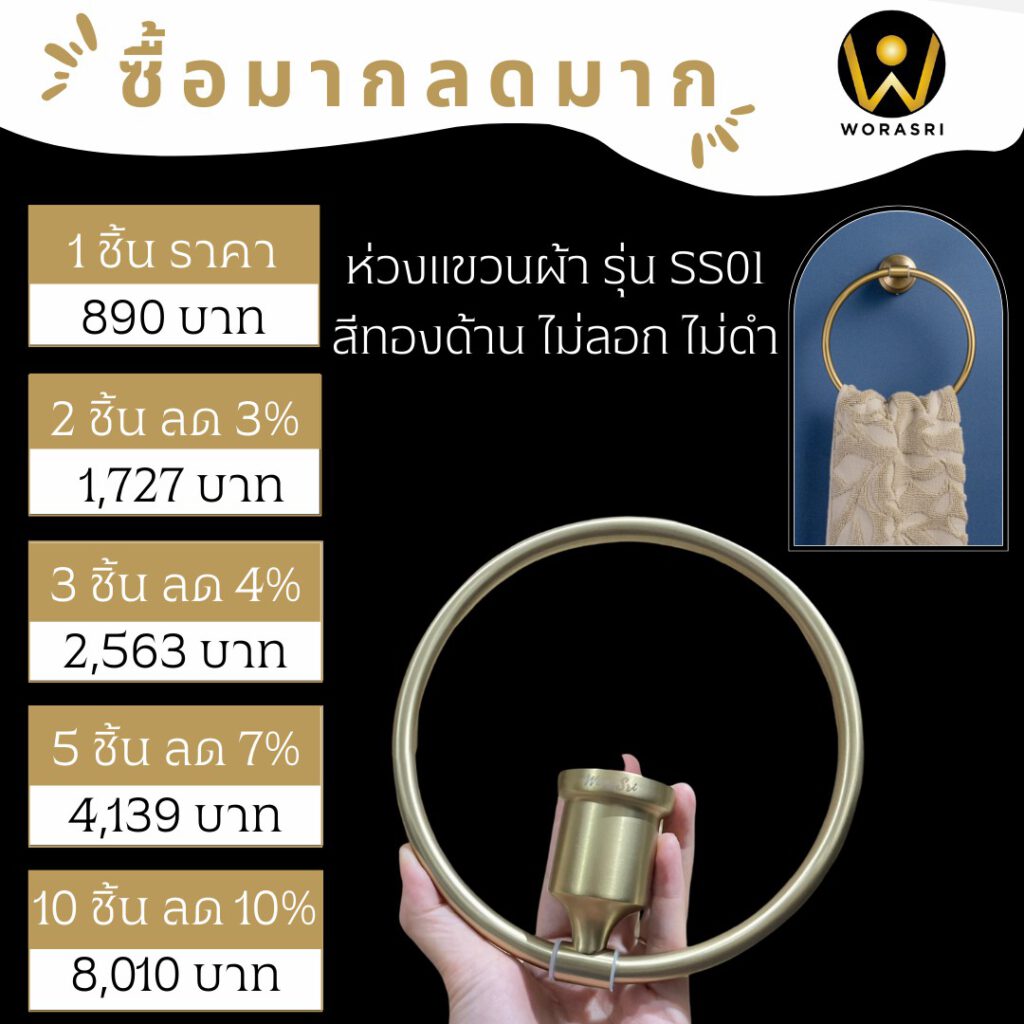 อุปกรณ์แขวนห้องน้ำตะขอห่วงผ้าติดผนังพับเก็บได้สีทองใช้โชว์ร้านคาเฟ่