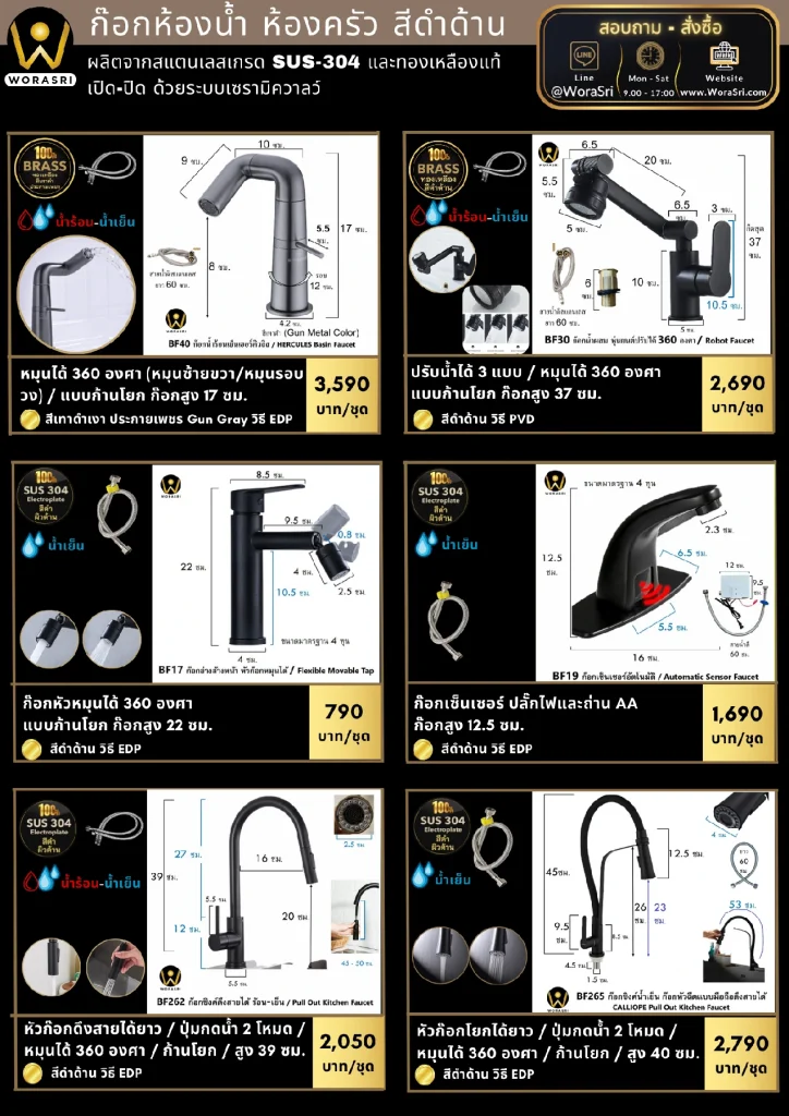 ก๊อกอ่างล้างหน้าสแตนเลสผสมน้ำร้อนเย็นติดผนังหมุนได้360องศา