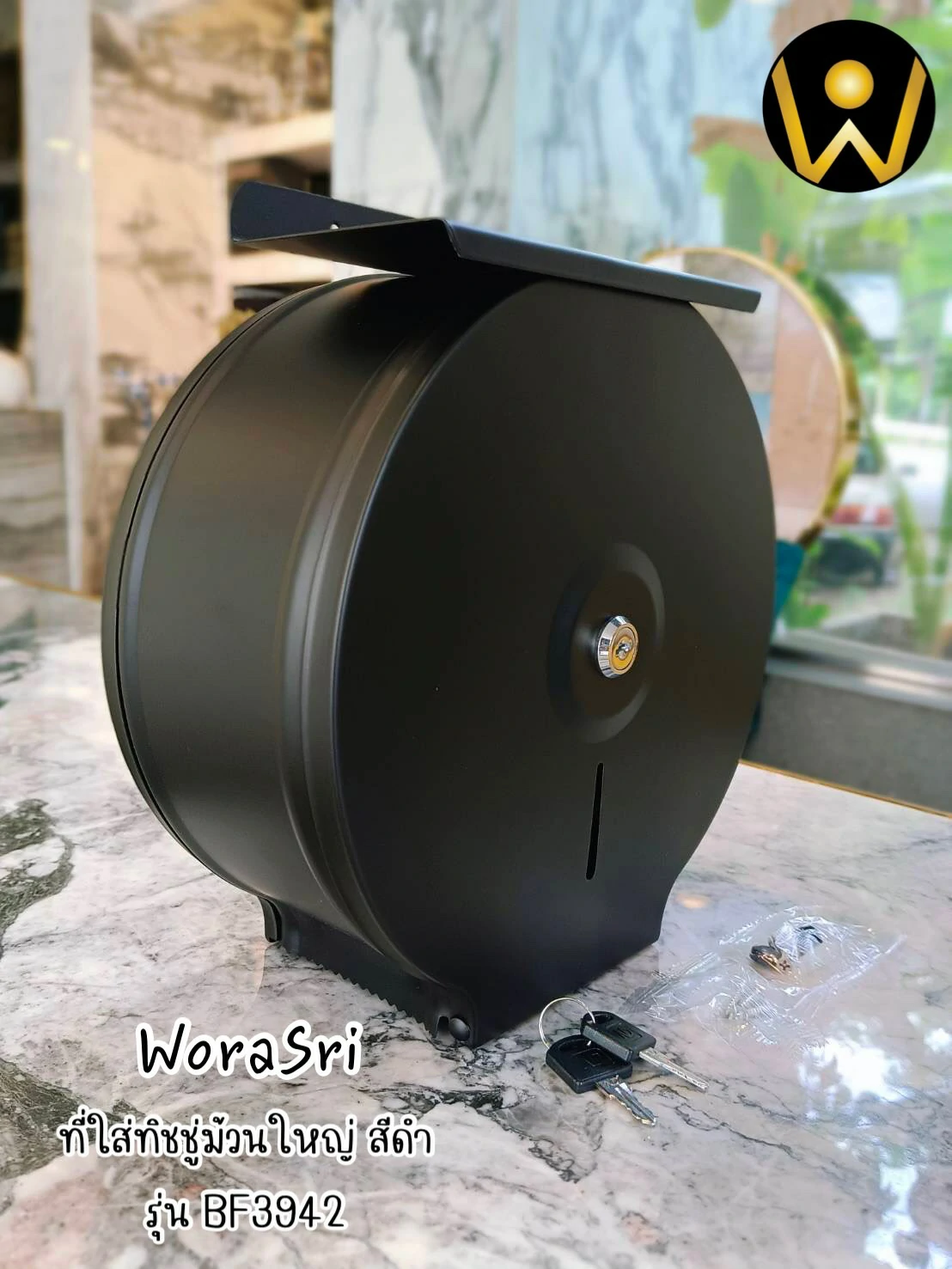 ที่ใส่ทิชชู่จัมโบ้ม้วนกลมพร้อมชั้นวางสีดำด้าน ในห้องน้ำ 2 IN 1 Jumbo-Roll Toilet Paper Holder Shelf BF3942 - Image 11